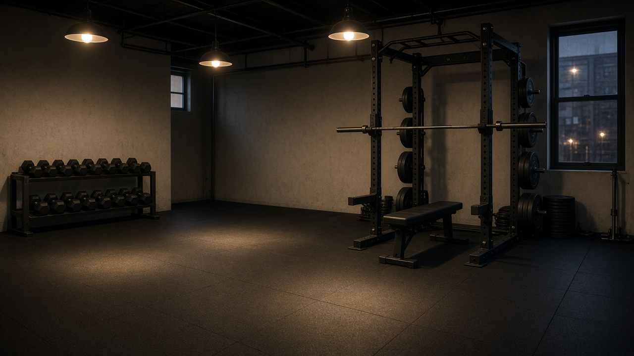 Empty strength floor with a rack and dumbbells at Move U Fitness